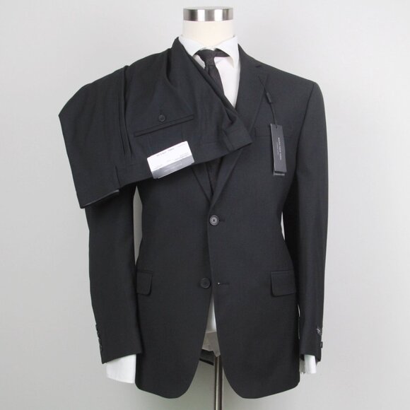 44R Marc New York 2-pc Suit Blazer Jacket Pant 37Wx32L Black E05577